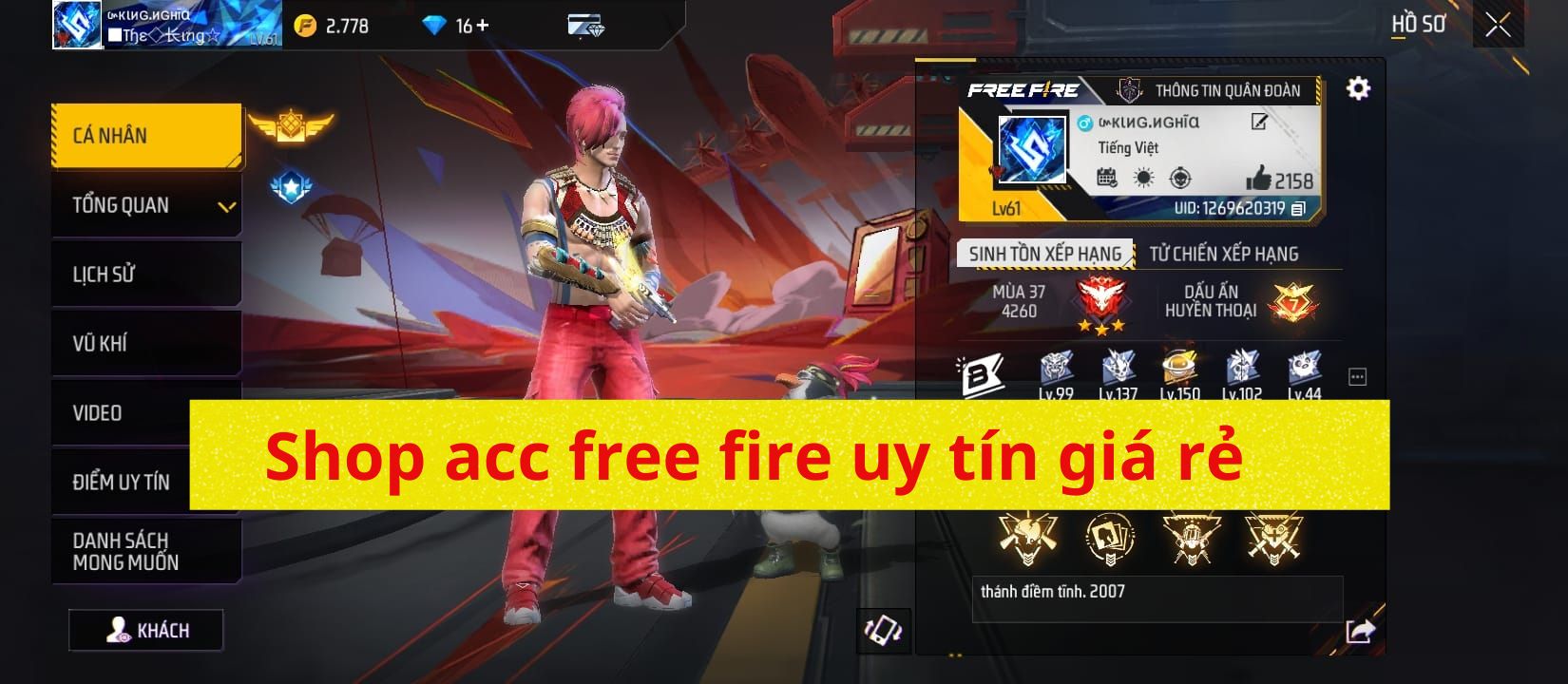 Shop acc free fire| Thu mua nick free fire uy tín giá rẻ