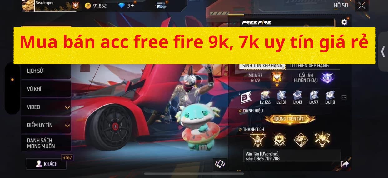 Mua bán acc free fire 9k, 7k uy tín giá rẻ