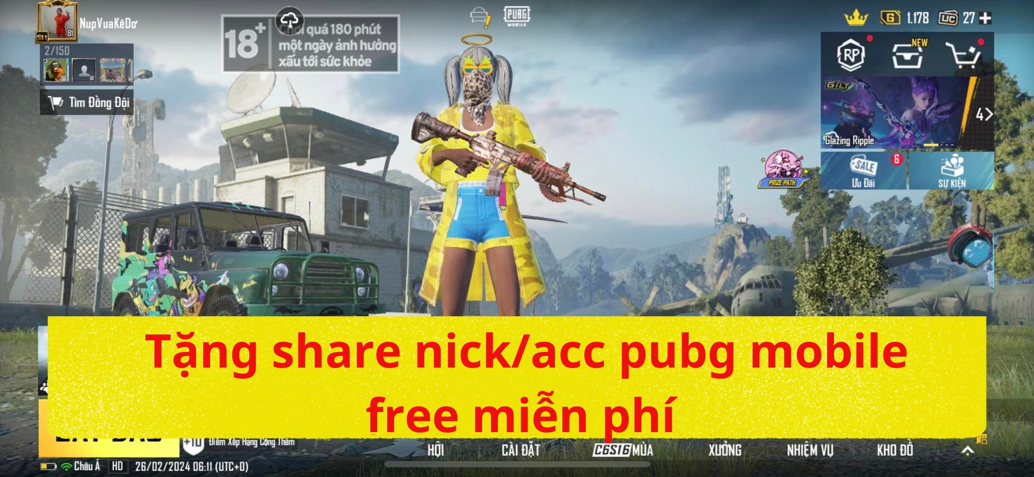 Tặng share nick/acc pubg mobile free miễn phí 
